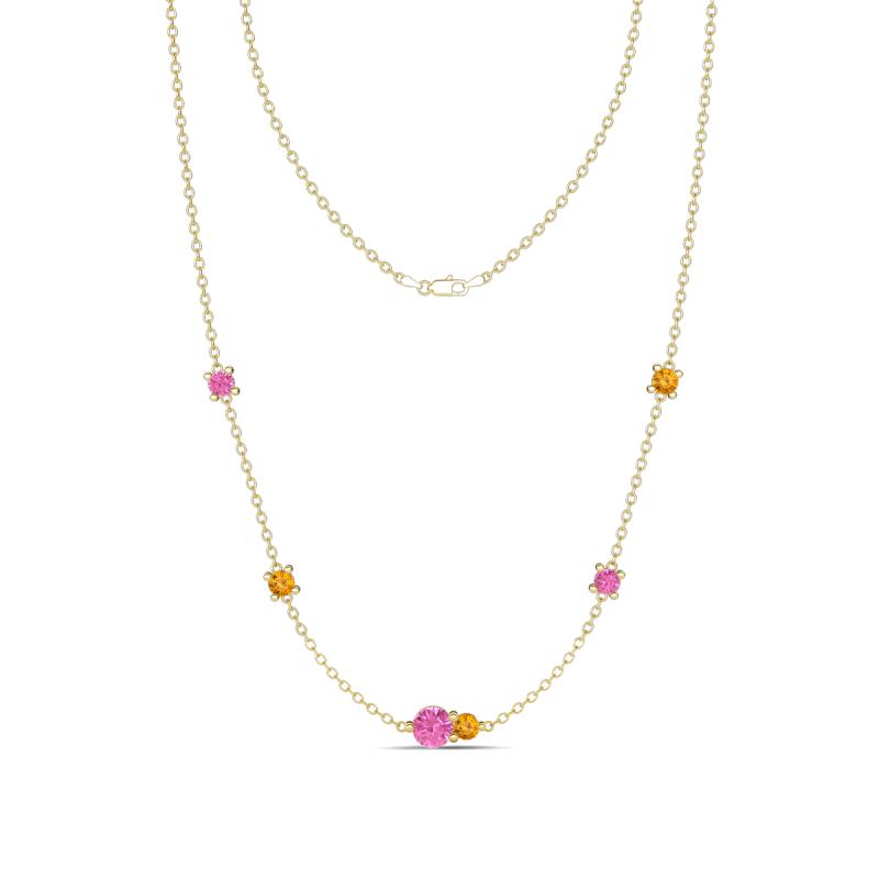 Linea 0.52 ctw Pink Sapphire (4 mm) and Citrine Women Station Necklace 