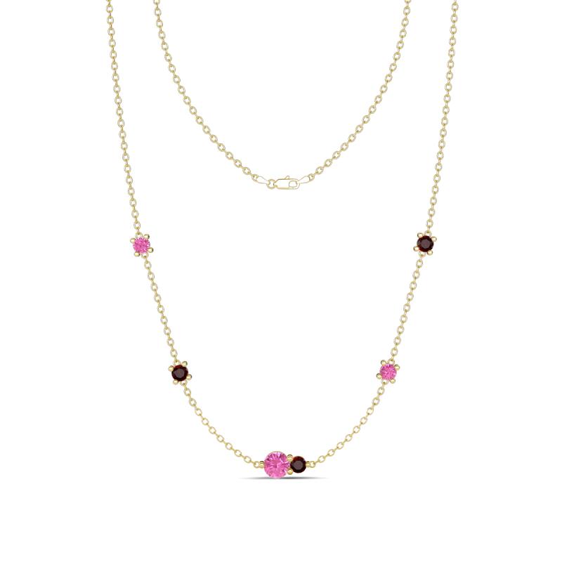 Linea 0.61 ctw Pink Sapphire (4 mm) and Red Garnet Women Station Necklace 