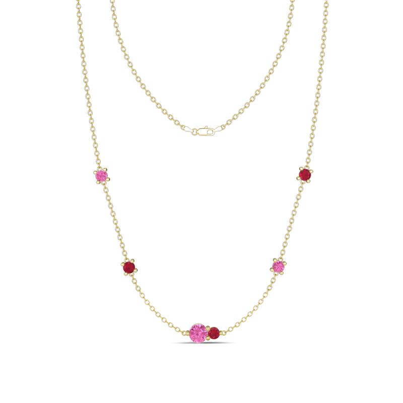 Linea 0.58 ctw Pink Sapphire (4 mm) and Ruby Women Station Necklace 