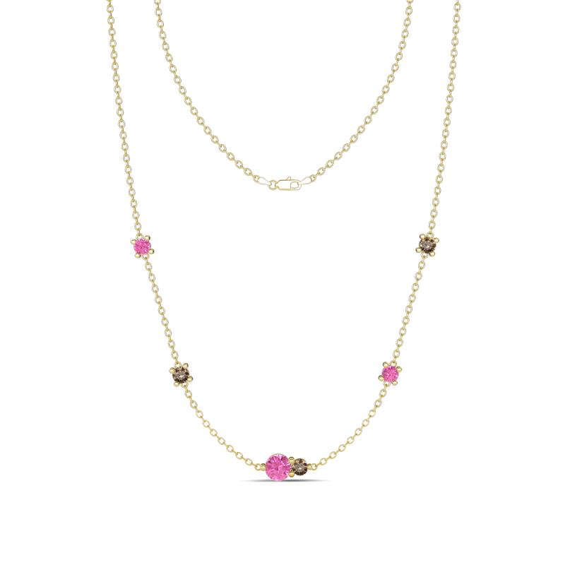 Linea 0.59 ctw Pink Sapphire (4 mm) and Smoky Quartz Women Station Necklace 