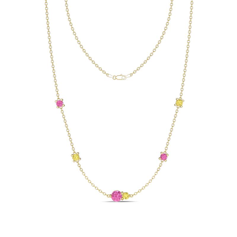 Linea 0.61 ctw Pink Sapphire (4 mm) and Yellow Sapphire Women Station Necklace 