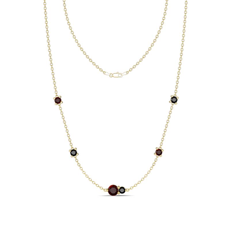 Linea 0.64 ctw Red Garnet (4 mm) and Black Diamond Women Station Necklace 