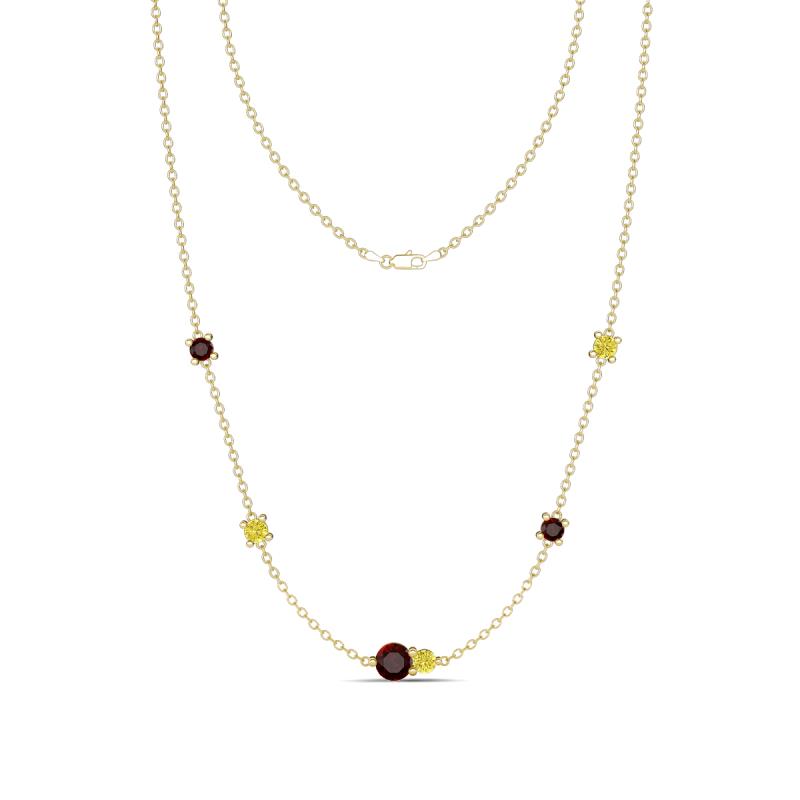 Linea 0.64 ctw Red Garnet (4 mm) and Yellow Diamond Women Station Necklace 