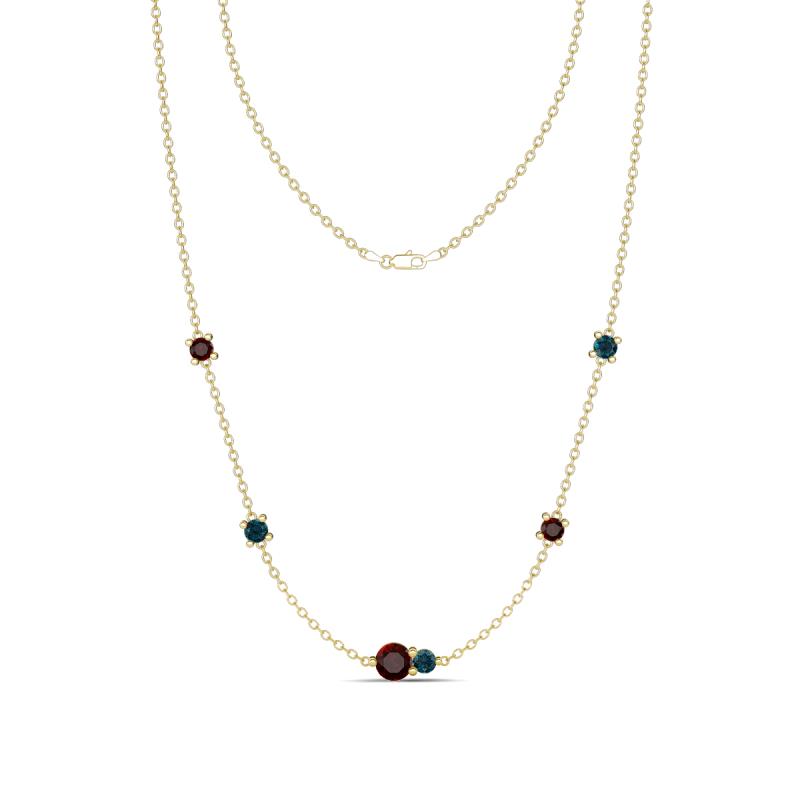 Linea 0.64 ctw Red Garnet (4 mm) and London Blue Topaz Women Station Necklace 