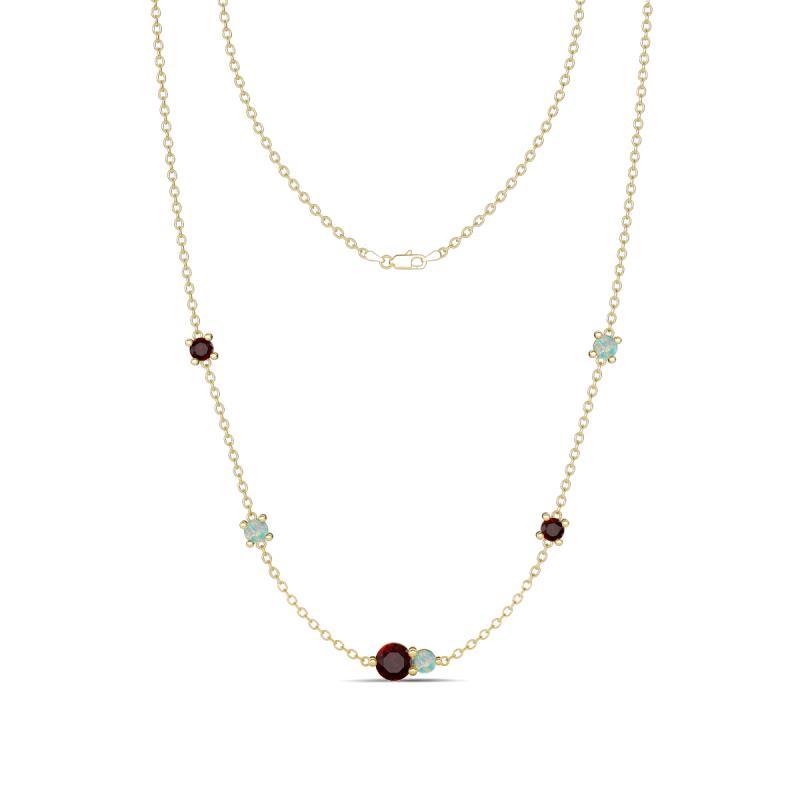 Linea 0.56 ctw Red Garnet (4 mm) and Opal Women Station Necklace 