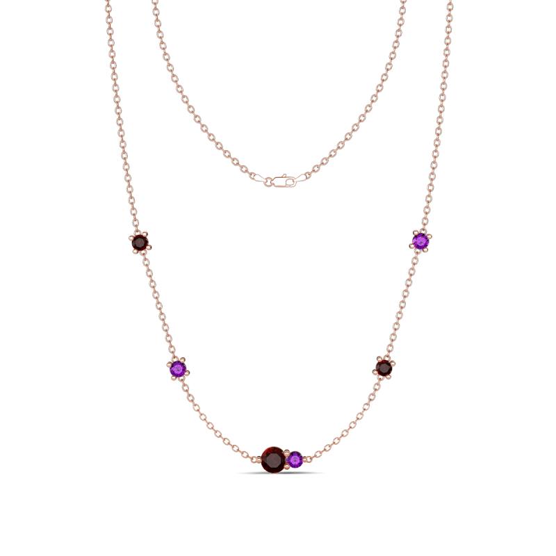 Linea 0.58 ctw Red Garnet (4 mm) and Amethyst Women Station Necklace 