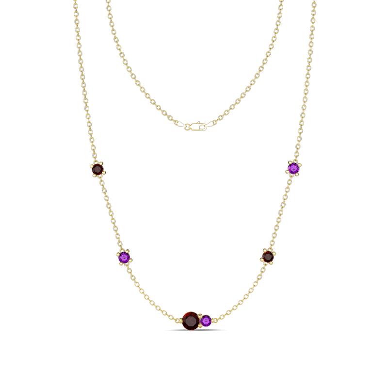 Linea 0.58 ctw Red Garnet (4 mm) and Amethyst Women Station Necklace 