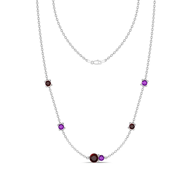 Linea 0.58 ctw Red Garnet (4 mm) and Amethyst Women Station Necklace 