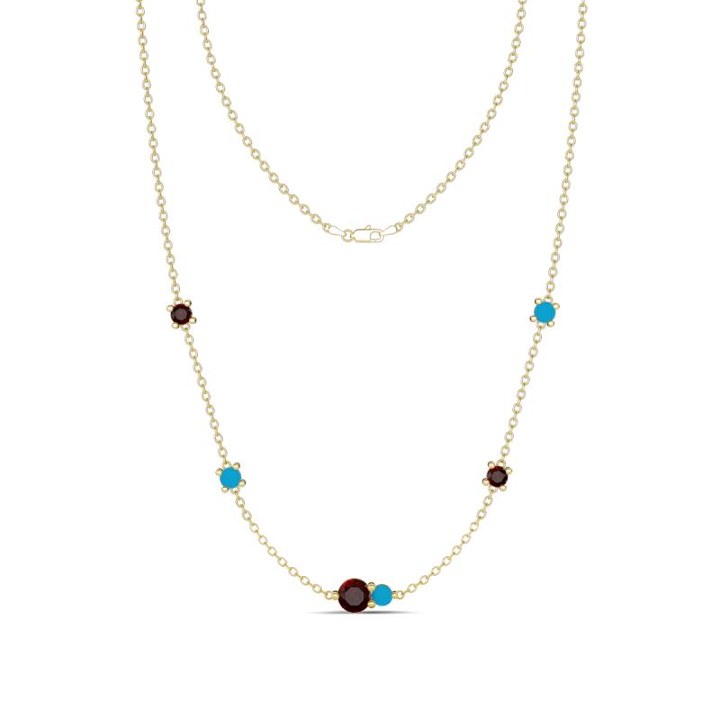 Linea 0.58 ctw Red Garnet (4 mm) and Turquoise Women Station Necklace 