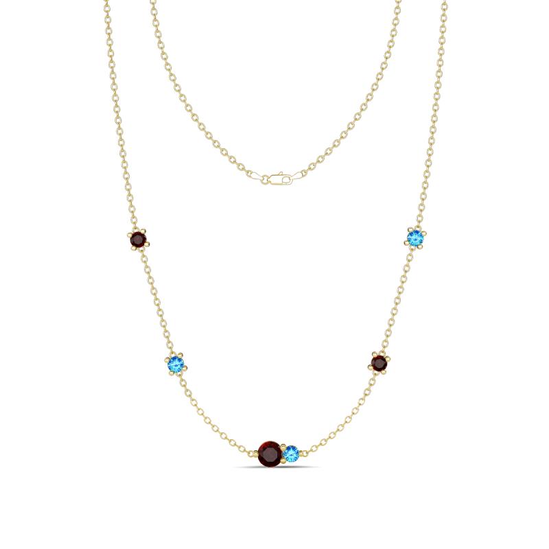 Linea 0.61 ctw Red Garnet (4 mm) and Blue Topaz Women Station Necklace 