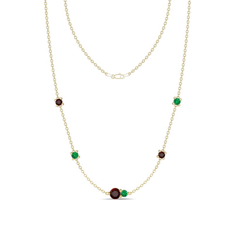 Linea 0.58 ctw Red Garnet (4 mm) and Emerald Women Station Necklace 