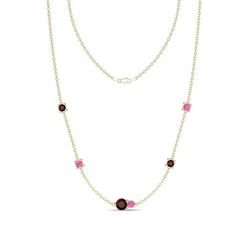 Linea 0.67 ctw Red Garnet (4 mm) and Pink Sapphire Women Station Necklace 