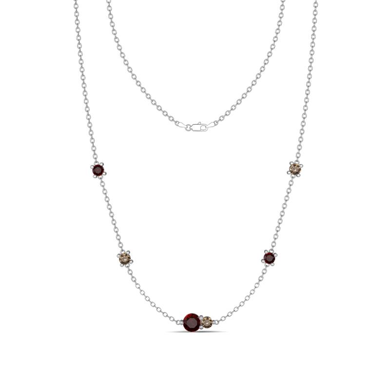 Linea 0.64 ctw Red Garnet (4 mm) and Smoky Quartz Women Station Necklace 