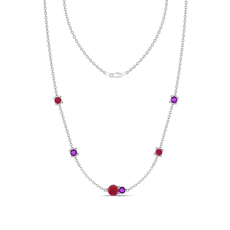 Linea 0.50 ctw Ruby (4 mm) and Amethyst Women Station Necklace 