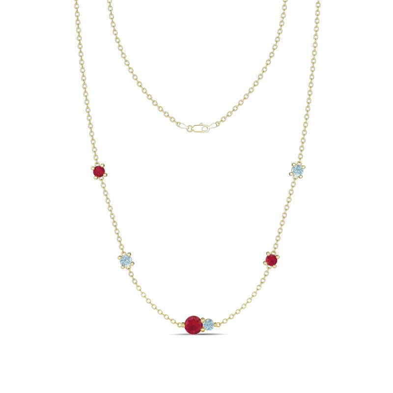 Linea 0.50 ctw Ruby (4 mm) and Aquamarine Women Station Necklace 