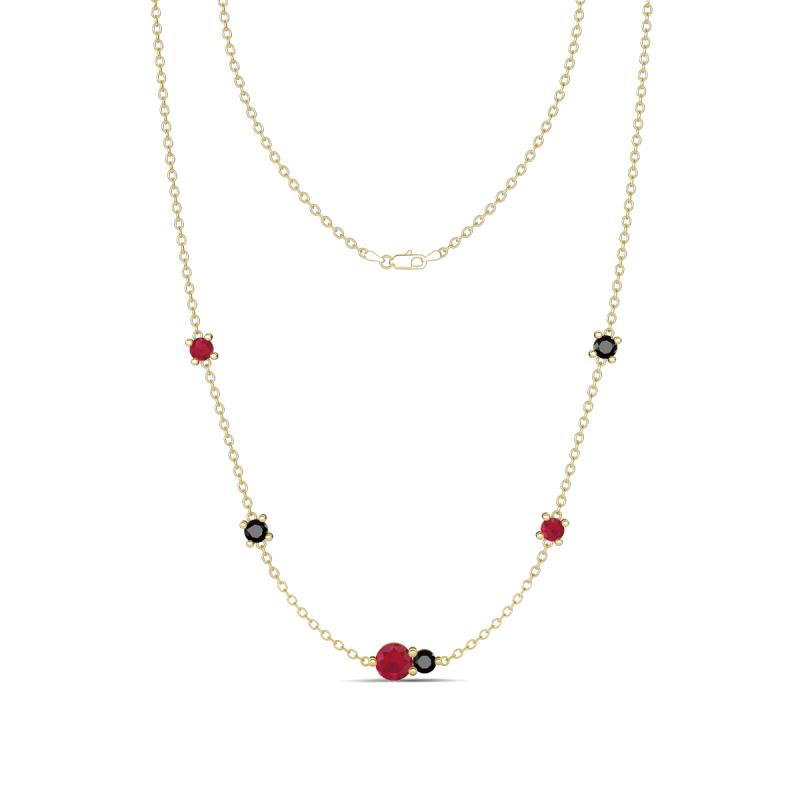 Linea 0.56 ctw Ruby (4 mm) and Black Diamond Women Station Necklace 