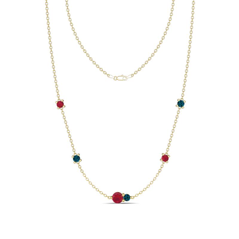 Linea 0.56 ctw Ruby (4 mm) and Blue Diamond Women Station Necklace 