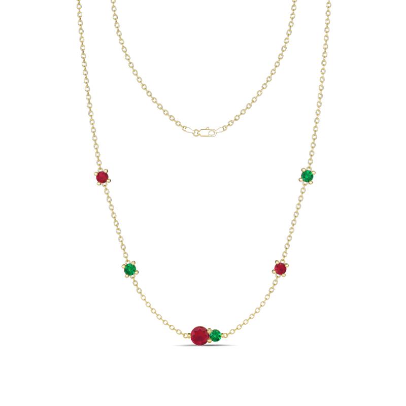 Linea 0.50 ctw Ruby (4 mm) and Emerald Women Station Necklace 