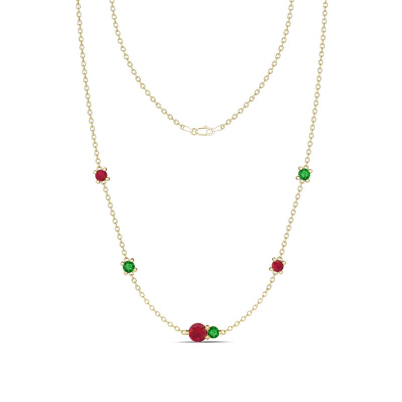 Linea 0.58 ctw Ruby (4 mm) and Green Garnet Women Station Necklace 