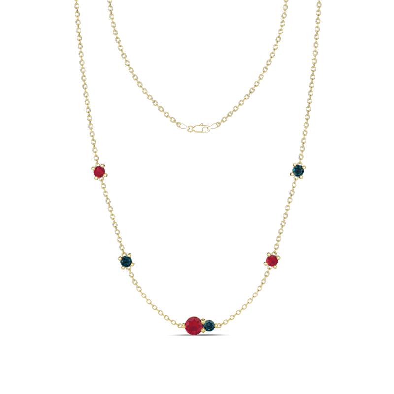 Linea 0.56 ctw Ruby (4 mm) and London Blue Topaz Women Station Necklace 