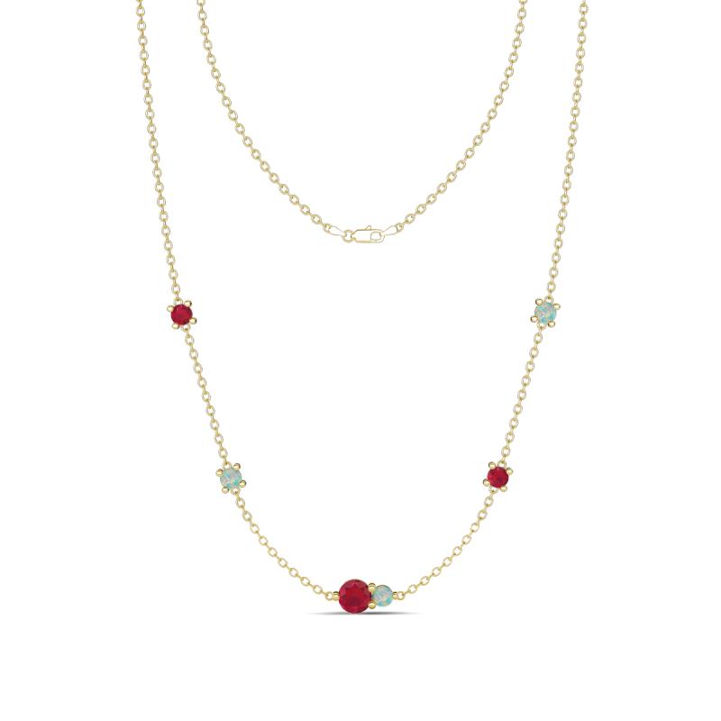 Linea 0.49 ctw Ruby (4 mm) and Opal Women Station Necklace 