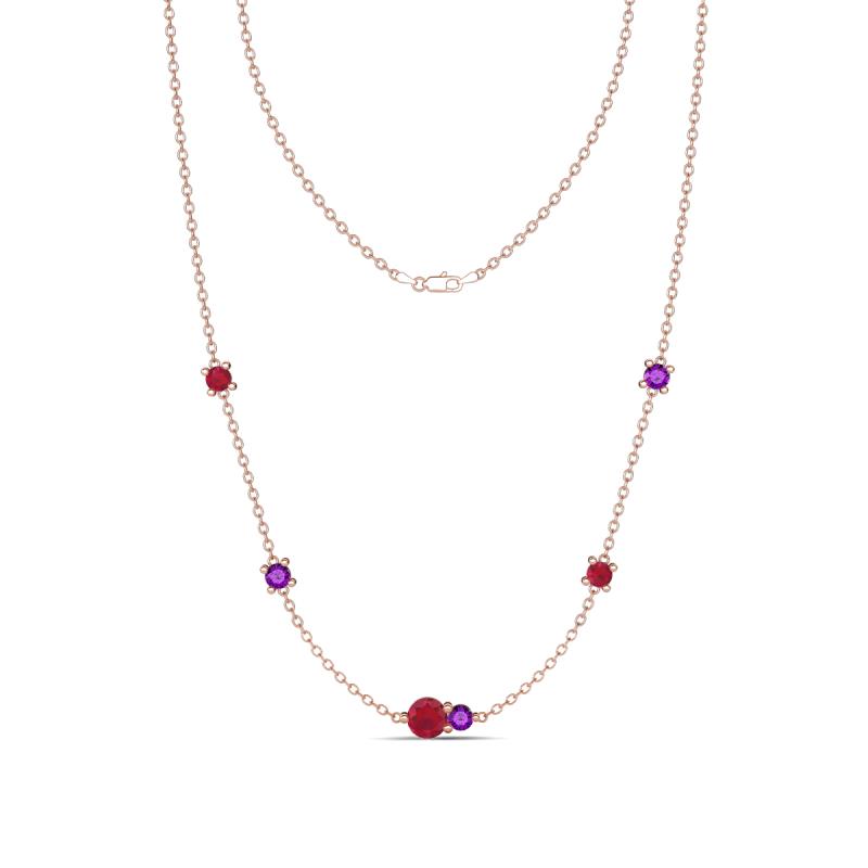 Linea 0.50 ctw Ruby (4 mm) and Amethyst Women Station Necklace 