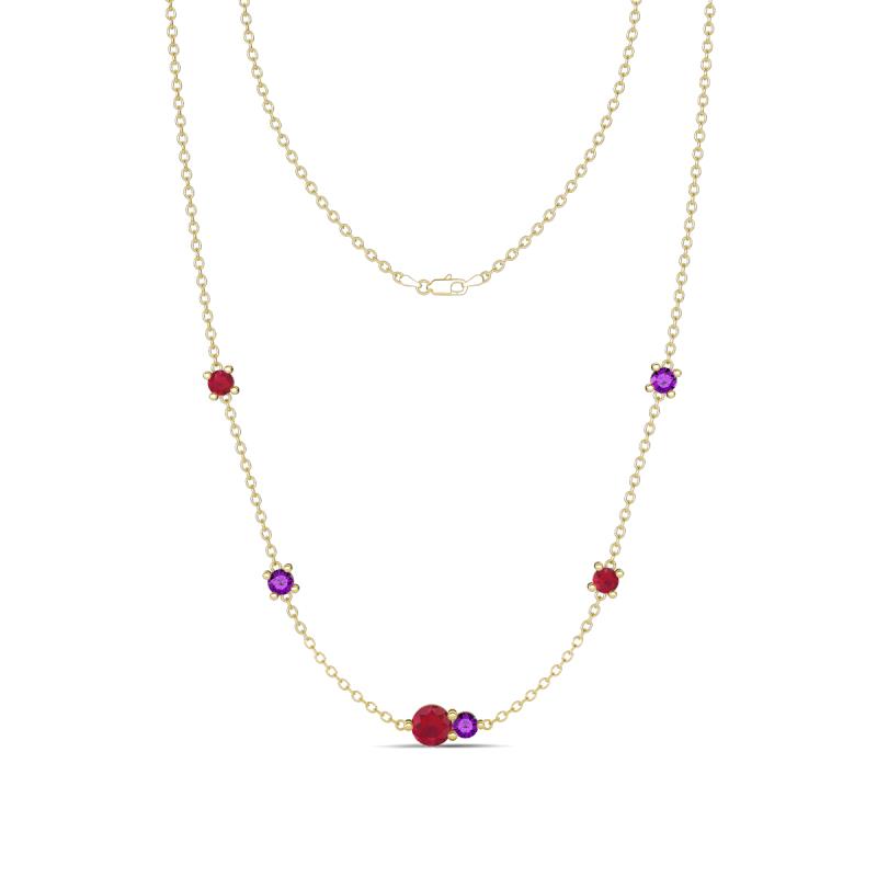 Linea 0.50 ctw Ruby (4 mm) and Amethyst Women Station Necklace 