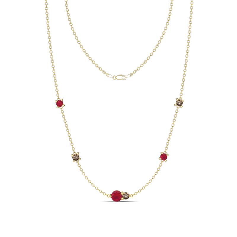 Linea 0.56 ctw Ruby (4 mm) and Smoky Quartz Women Station Necklace 