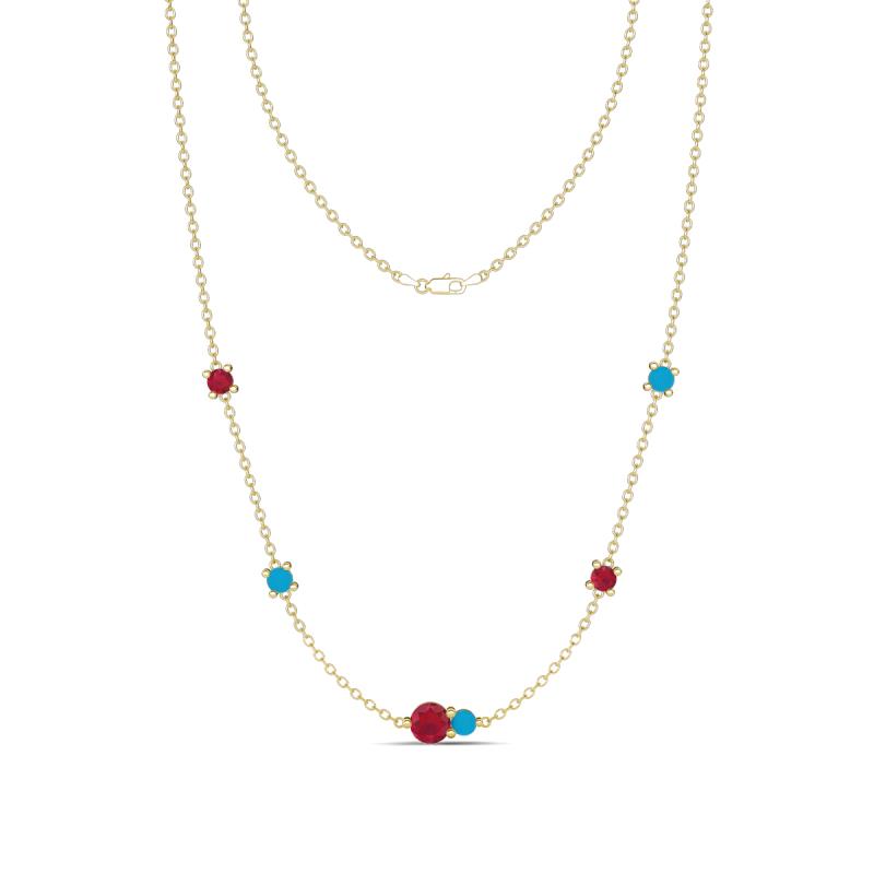 Linea 0.50 ctw Ruby (4 mm) and Turquoise Women Station Necklace 