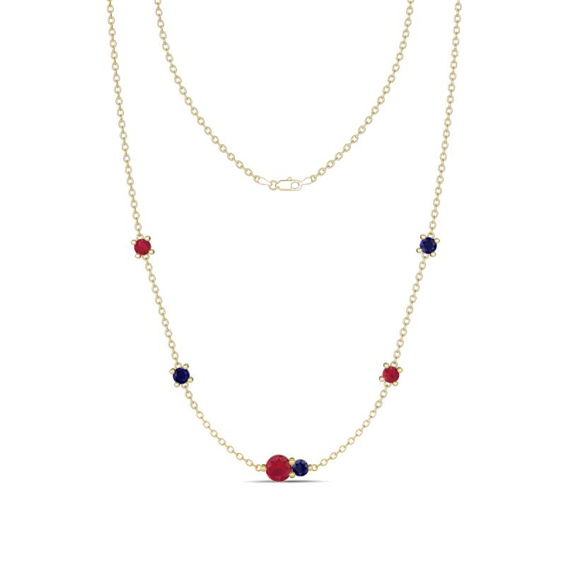 Linea 0.58 ctw Ruby (4 mm) and Blue Sapphire Women Station Necklace 