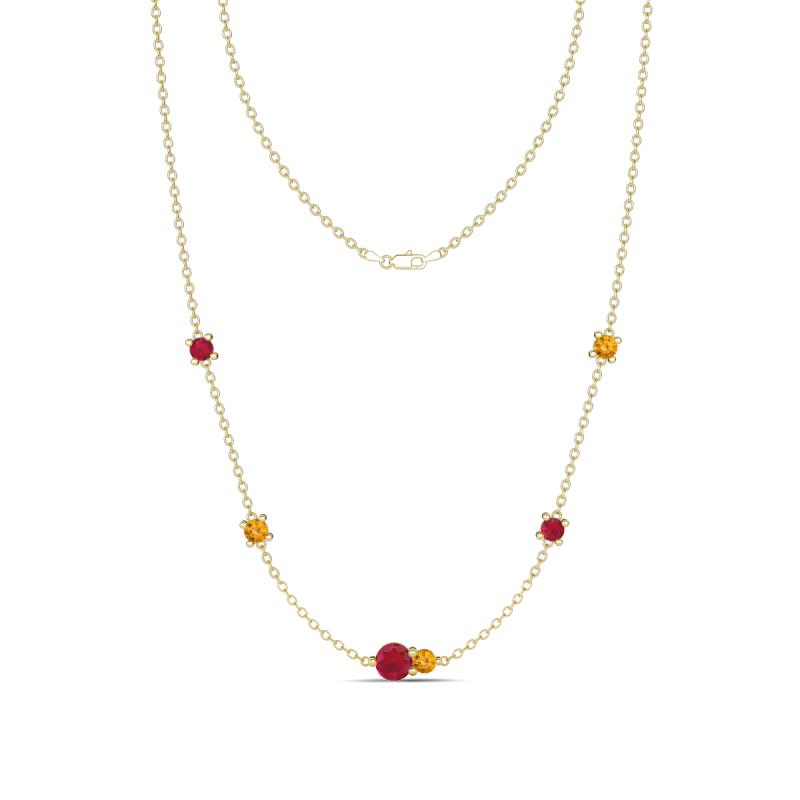 Linea 0.50 ctw Ruby (4 mm) and Citrine Women Station Necklace 