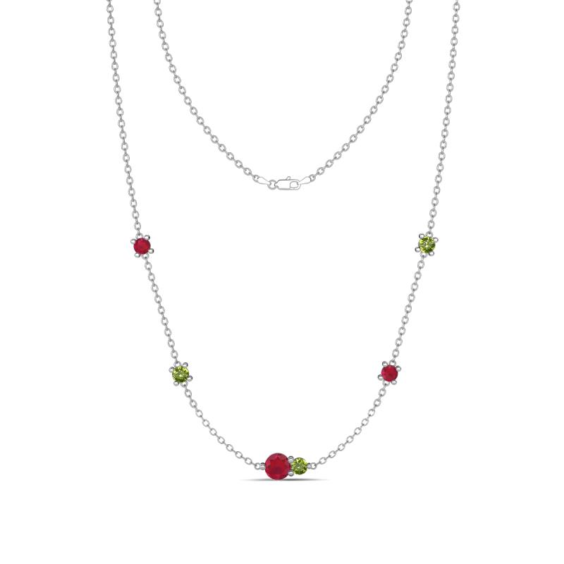 Linea 0.58 ctw Ruby (4 mm) and Peridot Women Station Necklace 