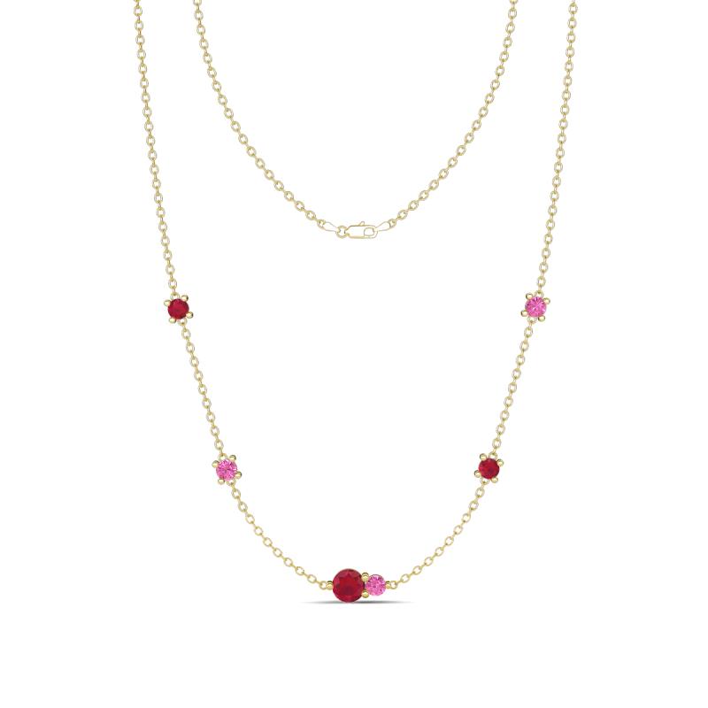 Linea 0.59 ctw Ruby (4 mm) and Pink Sapphire Women Station Necklace 