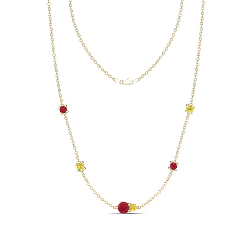 Linea 0.56 ctw Ruby (4 mm) and Yellow Diamond Women Station Necklace 