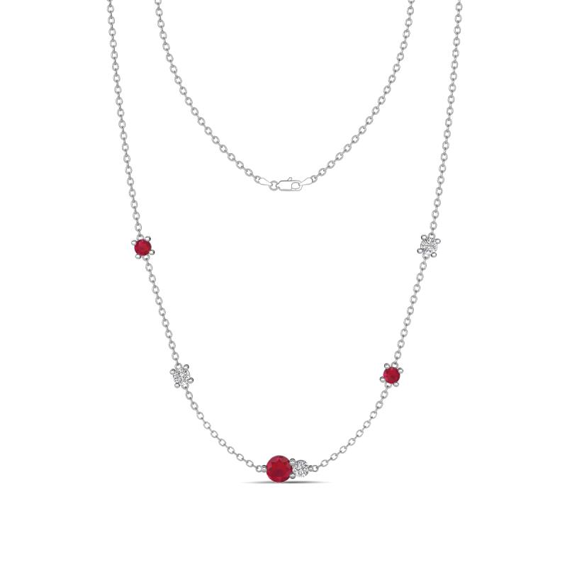 Linea 0.56 ctw Ruby (4 mm) and Lab Grown Diamond Women Station Necklace 