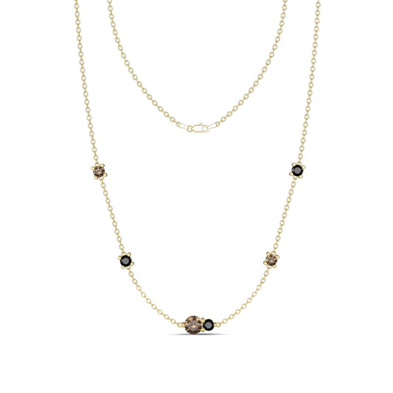 Linea 0.54 ctw Smoky Quartz (4 mm) and Black Diamond Women Station Necklace 