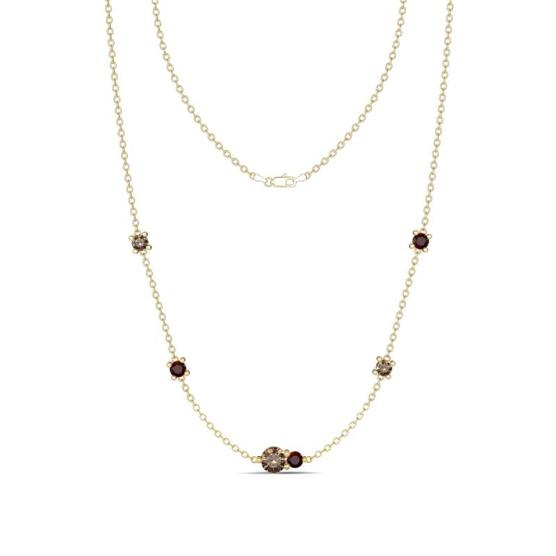 Linea 0.56 ctw Smoky Quartz (4 mm) and Red Garnet Women Station Necklace 