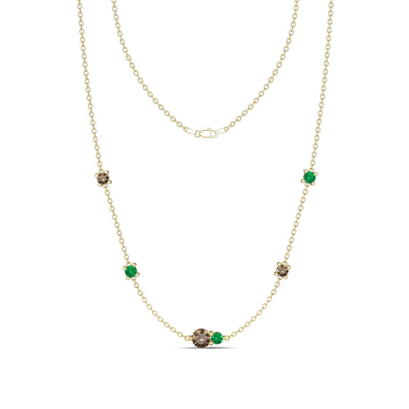 Linea 0.48 ctw Smoky Quartz (4 mm) and Emerald Women Station Necklace 