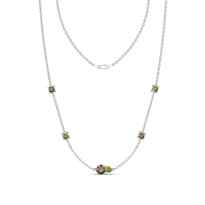 Linea 0.56 ctw Smoky Quartz (4 mm) and Peridot Women Station Necklace 