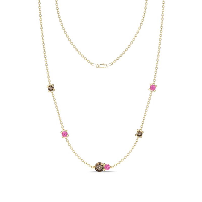 Linea 0.57 ctw Smoky Quartz (4 mm) and Pink Sapphire Women Station Necklace 