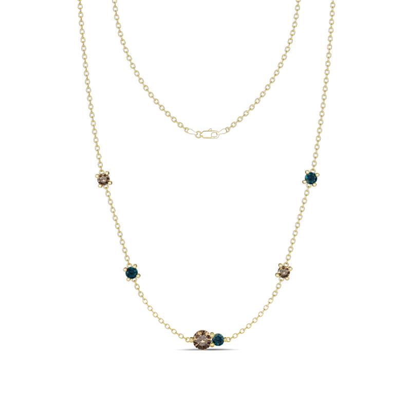 Linea 0.54 ctw Smoky Quartz (4 mm) and London Blue Topaz Women Station Necklace 