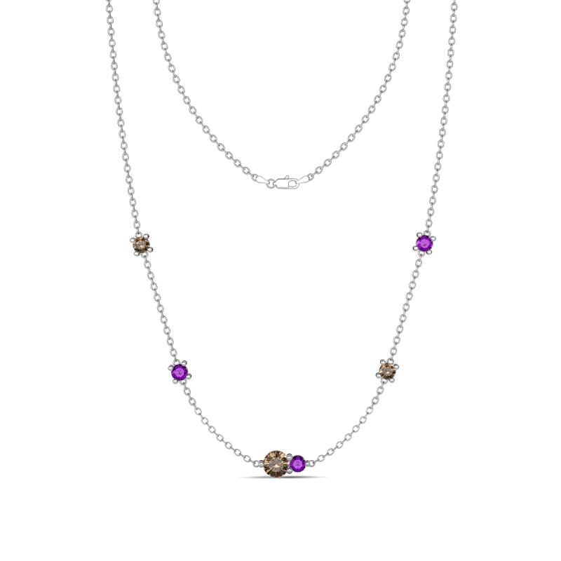 Linea 0.48 ctw Smoky Quartz (4 mm) and Amethyst Women Station Necklace 