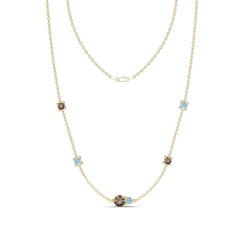 Linea 0.48 ctw Smoky Quartz (4 mm) and Aquamarine Women Station Necklace 