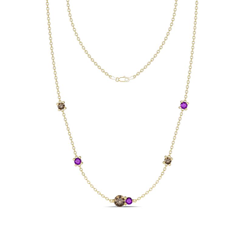 Linea 0.48 ctw Smoky Quartz (4 mm) and Amethyst Women Station Necklace 