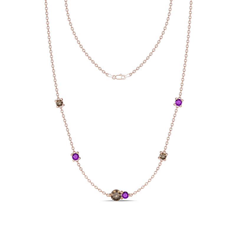 Linea 0.48 ctw Smoky Quartz (4 mm) and Amethyst Women Station Necklace 