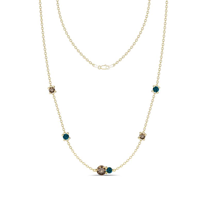 Linea 0.54 ctw Smoky Quartz (4 mm) and Blue Diamond Women Station Necklace 