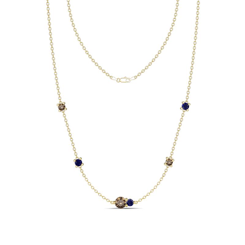 Linea 0.55 ctw Smoky Quartz (4 mm) and Blue Sapphire Women Station Necklace 