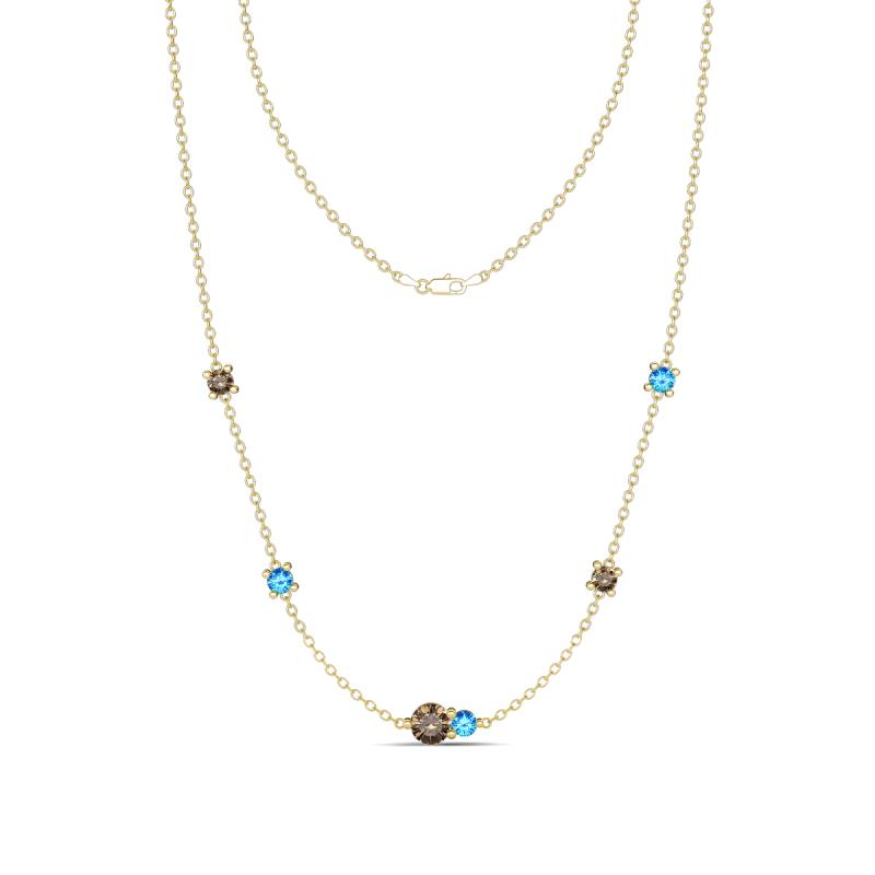 Linea 0.51 ctw Smoky Quartz (4 mm) and Blue Topaz Women Station Necklace 