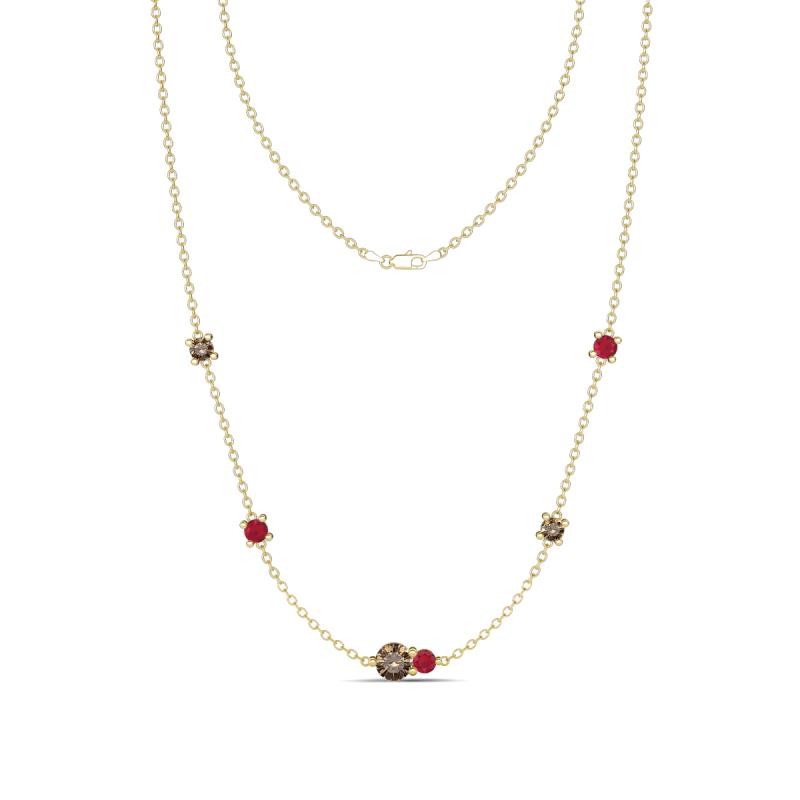 Linea 0.54 ctw Smoky Quartz (4 mm) and Ruby Women Station Necklace 