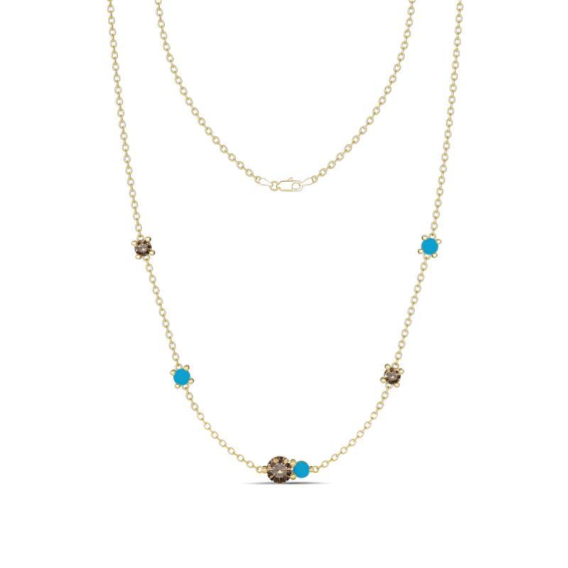 Linea 0.48 ctw Smoky Quartz (4 mm) and Turquoise Women Station Necklace 